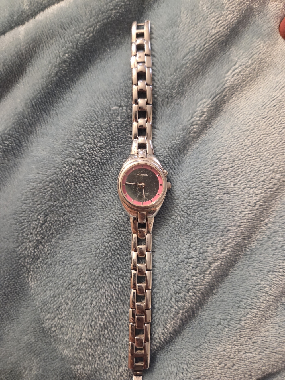 Fossil Silver Bracelet Watch with Pink Dial Ring